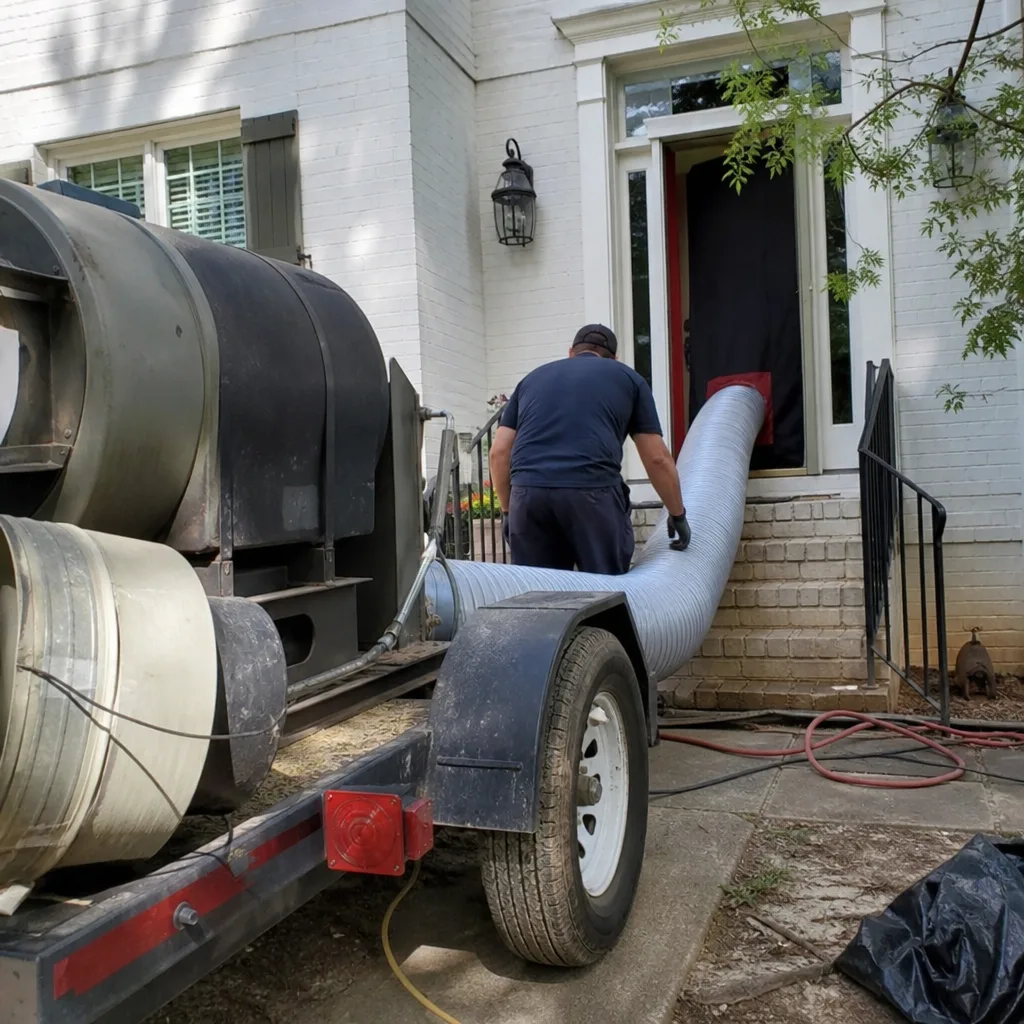 Technician performing professional air duct cleaning services at a home